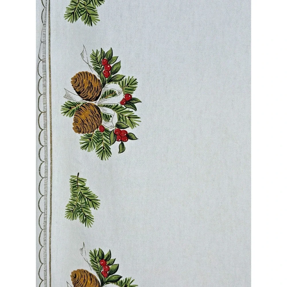 Christmas Table Runner Bells Pinecones Evergreen Holly Cotton Blend 37